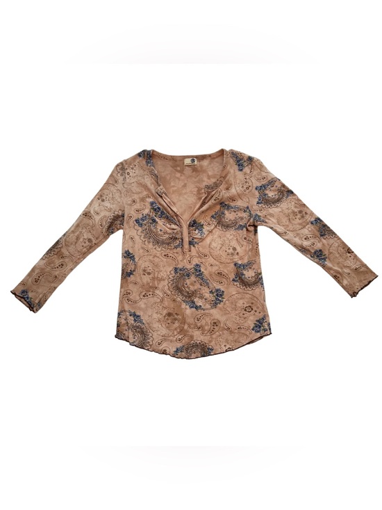 ONE WORLD Tops - One World Women’s Y2K Boho Paisley Print Lettuce Hem 3/4 Sleeve Top- Size Medium